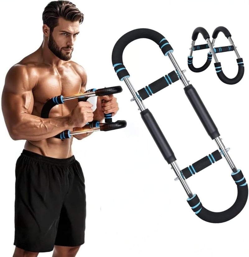 isk Power Twister Bar Arm Trainer 60-100lb Adjustable Resistance, Chest Expander & Arm Strengthener, Portable Upper Body Workout Equipment, Compact Detachable Fitness Training Tool for Home Gym (Blue) - Image 1
